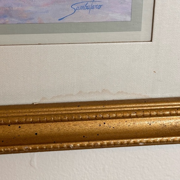 Vintage “Lady On The Bridge” by Joe Sambafaro Framed Print 22" X 22" - Picture 3 of 4